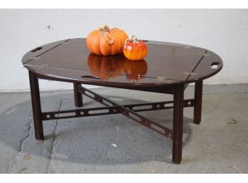 Mahogany Classic Butler's Tray Coffee Table With Clover Pierces Trestle