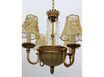 Stylish Four Light Chandelier With Beaded Lace Bell Shades