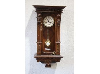 Vienna Regulator Style Walnut Wall Clock, R&A Porcelain Pendulum & Porcelain Dial