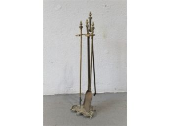 Vintage Regency Style Brass Fireplace Tools & Tools - Shovel, Poker, & Tongs