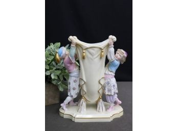 Vintage Porcelain Gilt Vase With Colorful Child Supports