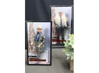 A Pair Of Iris Apfel Styled Iris Apfel Barbie Dolls In Original Showcase Boxes