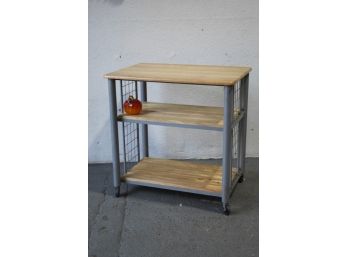 Steel & Wood Post, Board, And Plank Three Tier Kitchen/Prep Cart - An Island On Wheels