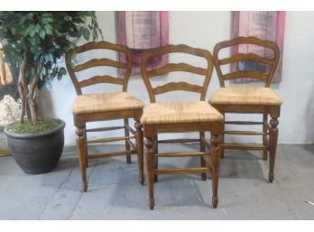 Trio Of Rush Seat Counter Height (24')  Ladder Back Slat Chairs