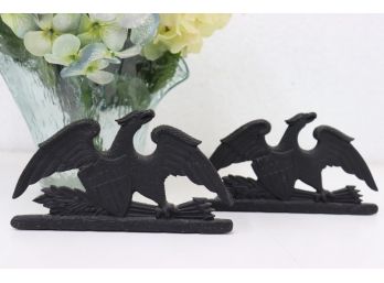 Two Cast Iron Spread Eagle Door Stops, Perhaps Bookends, VA. Metalcrafters Copyright 1952