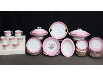 Ample Limoges Lot Of Deco-Style White & Roseate Porcelain Serving Ware