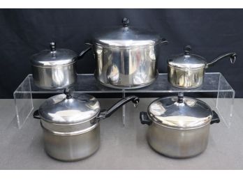 Five Piece Lot Of Farberware Aluminum Clad Stainless Steel Pots With Lids