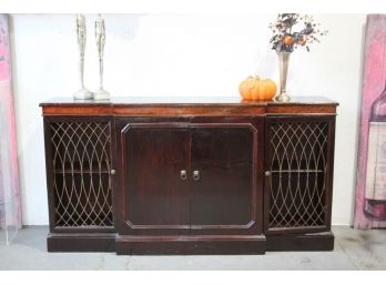 Vintage Mahogany Side Board With Center Cabinet Wire Ellipse Screens Side Doors