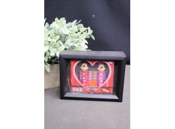 Vintage Mickey And Mini Valentine Pez Set, Original Heart Window Disney Package, Framed In Shadow Box