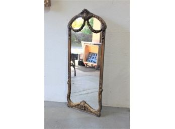 Tremendous Art Nouveau Style Gilt Gesso Arched And Draped Wall Mirror