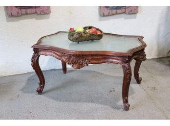 Baroque Revival Style Serpentine Coffee Table With Frosted Glass Inset Top