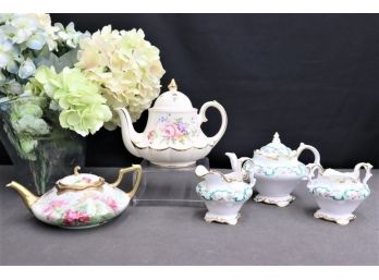 Sadler (1) And Copelands (5) English China Coffee/Tea Service Pieces With Multi-floral And Gold Decoration