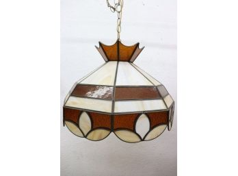 Tiffany-style Slag Glass And Amber Raindrop Patterned Glass Hanging Lamp