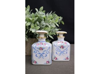 Pair Of Vintage Porcelain Hand Painted Scent Bottles