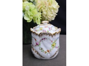 Vintage Dresden Porcelain Rose Wreath And Double Gold Trim Bisquit Jar