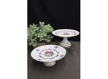 Two Superb Porcelain Pedestal Cake Plates: Limoges, France And JKW Western Germany Porcelain