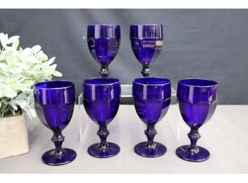 Vintage Libbey Duratuff Cobalt Blue Stemmed Goblets - Set Of 6