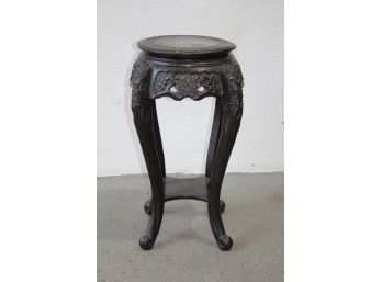 Chinese Heavily Carved And Ebonized Wood Plant Stand/End Table