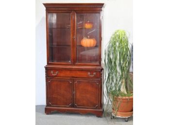 Empire Revival Style Bookcase With Mahogany Veneer And Glass Front Doors