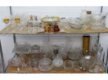 Humongous Two Shelf Lot Of Cut Crystal & Glass - All Manner, Maker, Type, And Period