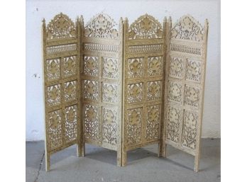 Elaborate Pierced Carved Four Panel Folding Floor Screen