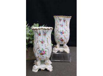 Pair Of Porcelain De Paris Napoleon III Style Fluted & Scalloped Vases