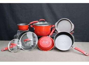 Group Lot Of Rachel Ray Porcelain Cookware In Tomato Red