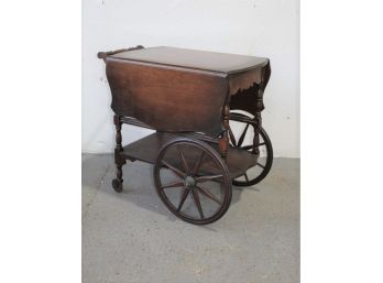 Antique Walnut Rolling Drop Leaf Tea Trolley/bar Cart