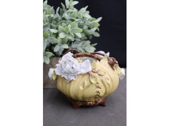 Porcelain Gourd, Branch, & Bisque Roses Small Planter