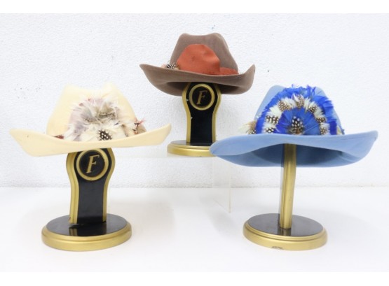 Three Fedora & Hatband G. W. Bollman Doeskin Wool Felt Woman's Hats