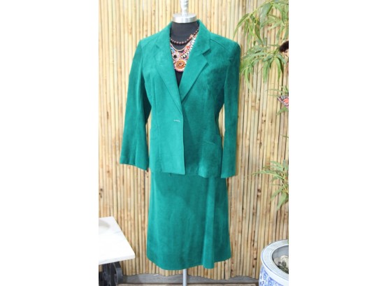 Vintage Ultra Suede 2 Pc Skirt Suit Blazer Women's 12 -Hunter Green