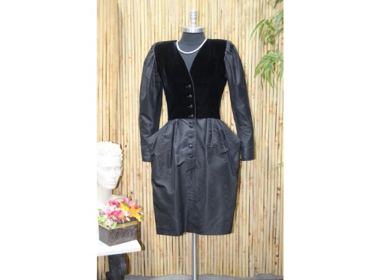 Black & Charcoal Taffeta Vested Peplum Dress