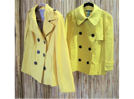 Lauren By Ralph Lauren: Two Yellow Double Breasted Six Button Pea Coats