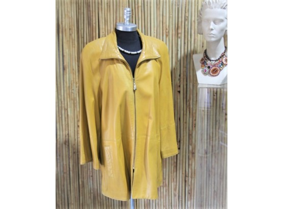 Vakko Zipper Front Yellow Leather Coat- (soft Leather)