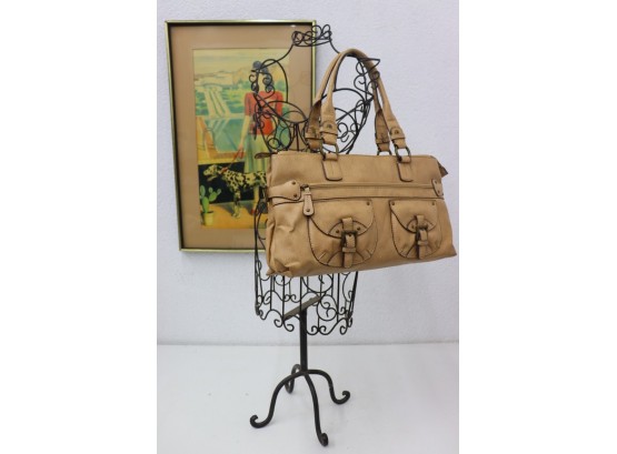 Handbag, Liz Claiborne Beige Faux Leather Satchel, Pre-Owned