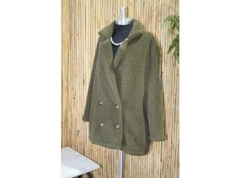 Faux Shearling Jacket /casual Lapel Fleece Fuzzy Jacket -Green -New (never Used)