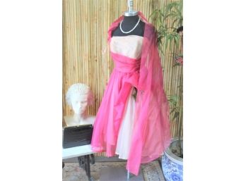 Draped Cape Cross-front Peach And Pink Strapless Chiffon Party