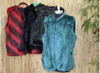 Assorted  Lot Of  Faux Fur Colorful Vests- New (never Used )