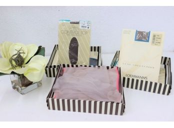 Three Striped Henri Bendel Boxes Filled With Pantyhose And Nylons