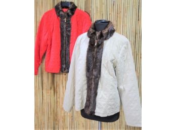 One Red And One White - Quilted Zip Jackets  Fur Collar & Trim - NEW