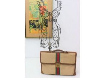 Gucci Vintage Signature Briefcase With Classic Red And Green Stripe