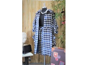 Navy & White Bold Houndsooth Woven Shacket & Skirt Suit Set