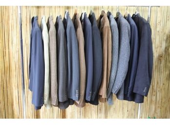 Super Rack Group Lot Of Men's Sport Coats  AND 1 Pinstripe Suit - Boss, Canali, Beltrami, And Others