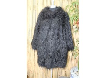 Via Spiga Woman's Black Medium Length Faux Fur Coat