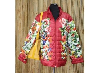 NEW - Sharif Couture 1827  Red And Floral Puffer Jacket