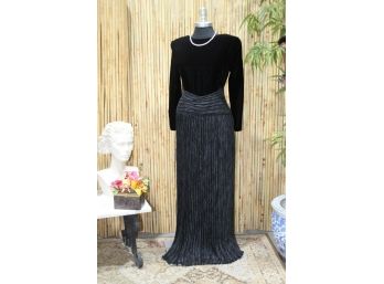 Elegant Black & Charcoal Crepe Floor Length Evening Dress