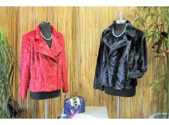 Three Adrienne Landau Faux Fur Zippered Jacket, (Red ,Dark Blue ,Black )-New (never Used)