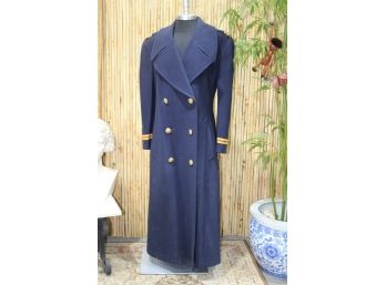 Women's Blue Military Officer Style Six Button Double-breasted Trench Coat