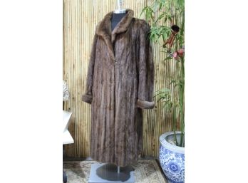 Shawl Collar Rolled Sleeve Demi Buff  Fur Full Length Coat