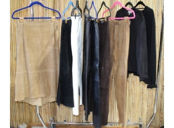 LEATHER & SUEDE Lot: Skirts, Pants, Sweats, Long Sleeve Tops - Philosophy, DKNY. Saks Fifth Avenue Etc.